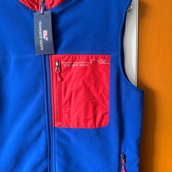 Vineyard Vines Men's Small Harbor Fleece Vest Aviator Blue / Red - Picture 4 of 13